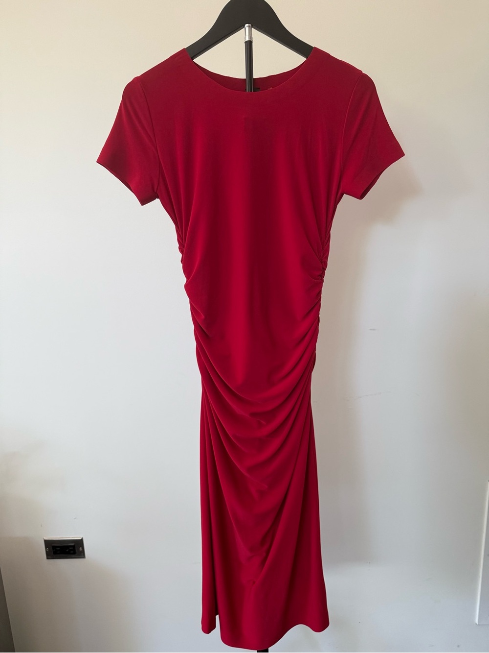 Norma Kamali Red Ruched Midi Dress